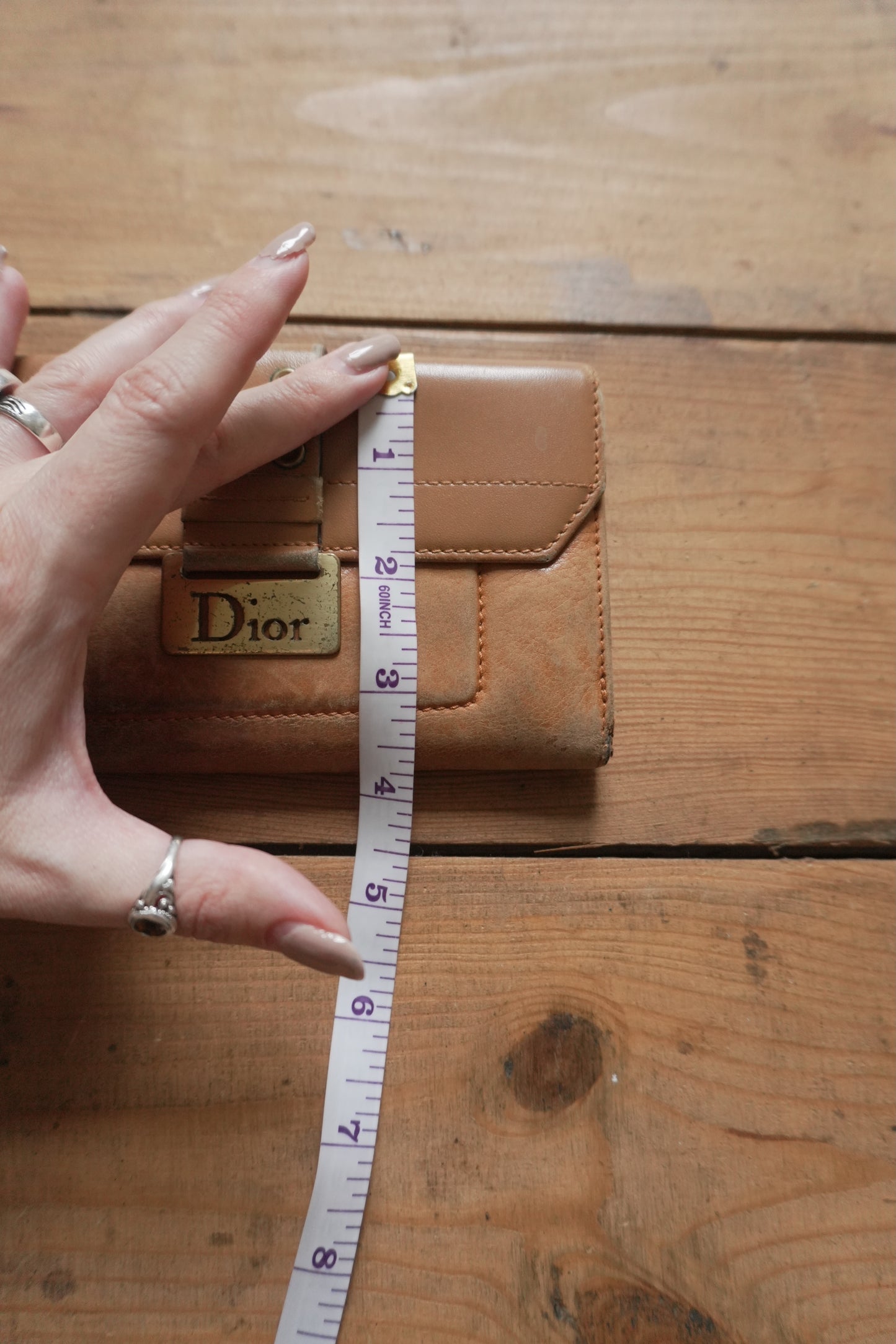 Dior Wallet Vintage Brown Leather Tan Calfskin Purse Gold Buckle Y2K Saddle