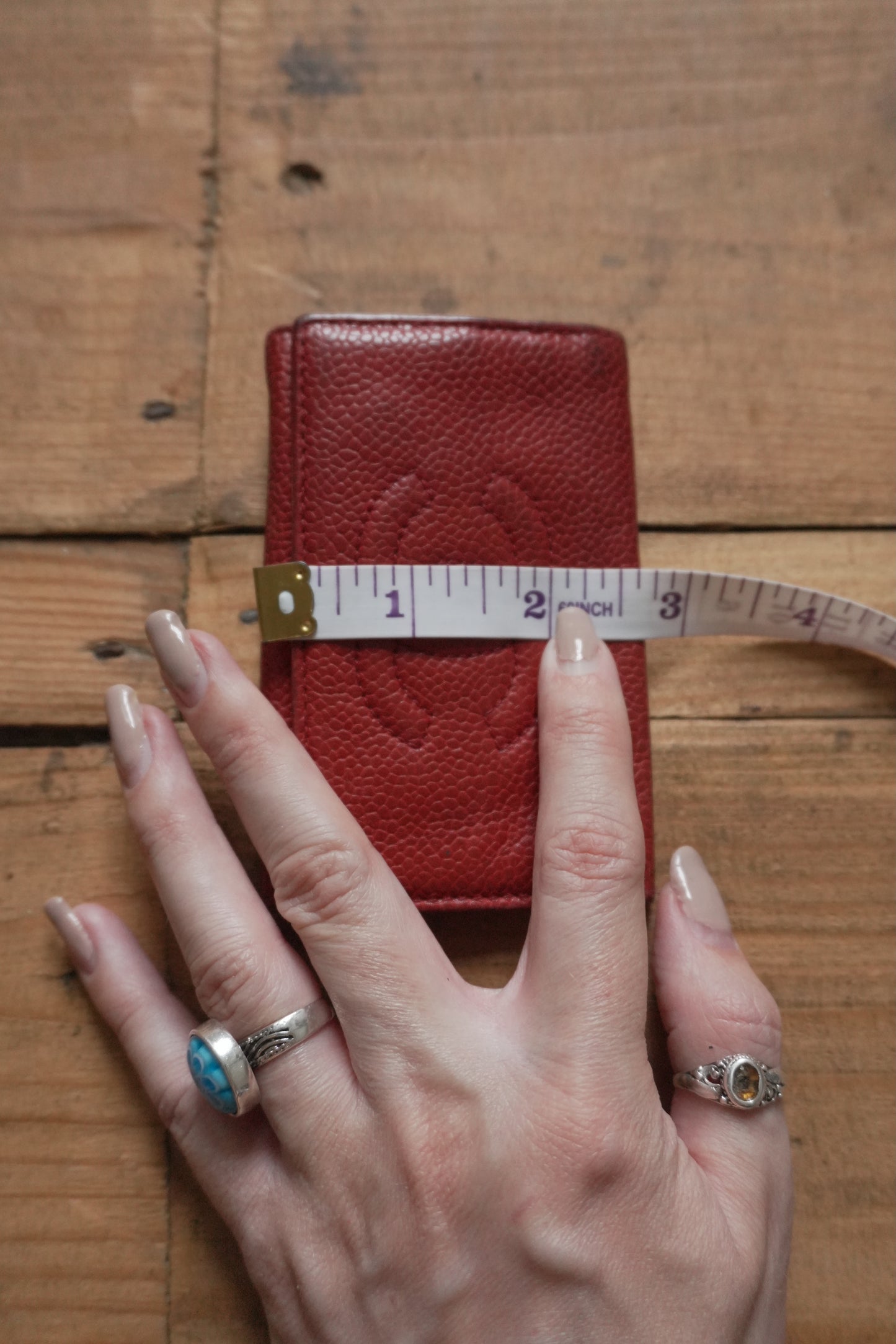 Chanel Leather Key Case Caviar Red Key Holder 6 Ring