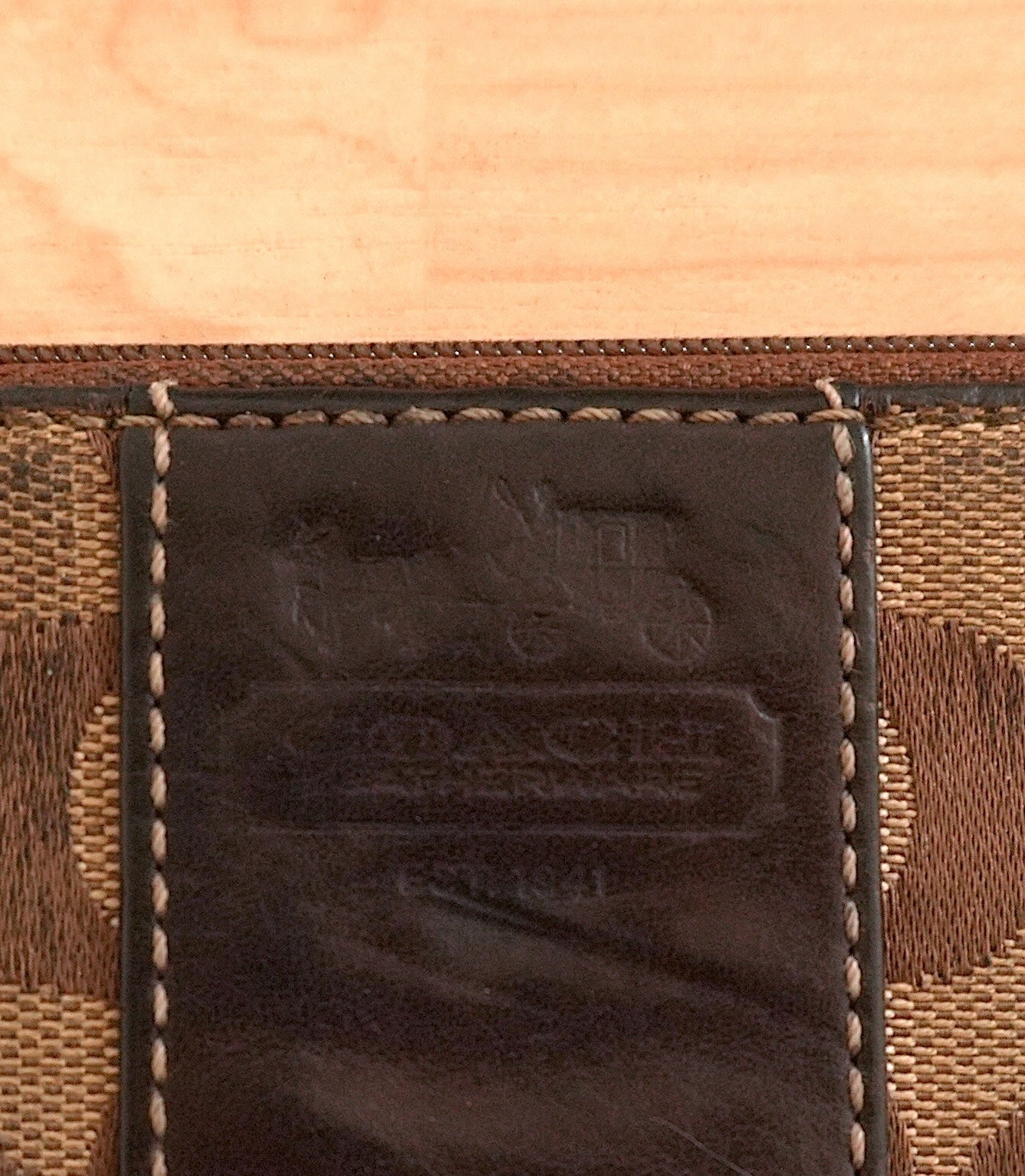 Vintage Coach Coin Purse Brown Monogram Canvas Leather Keychain Zip Pouch