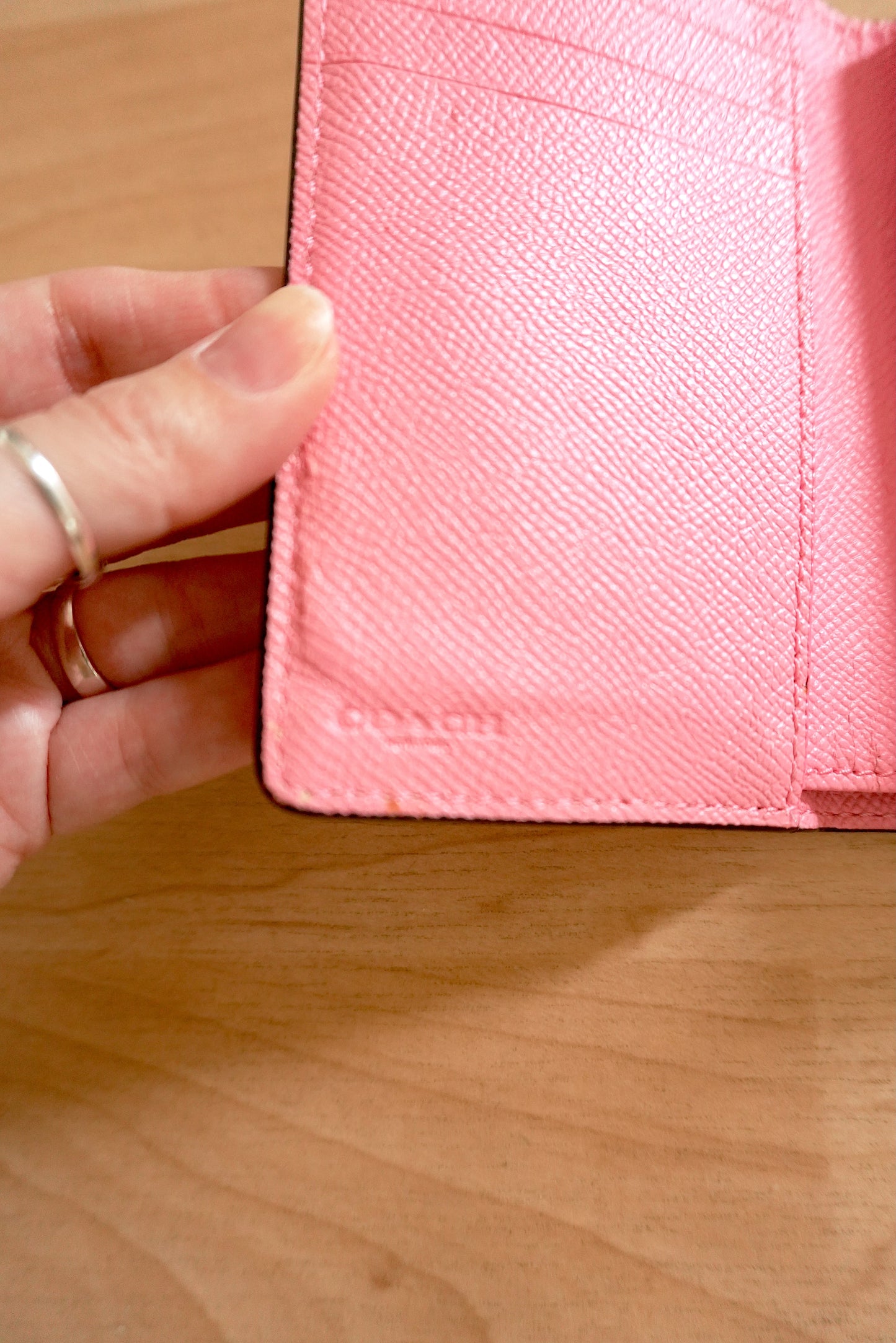 Coach Purse Vintage Bright Pink Leather Bifold Wallet Stud Fastening Women's
