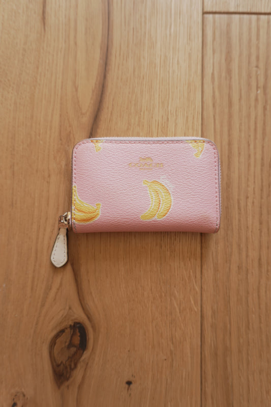 Coach Coin Purse Vintage Pink Leather Banana Print Small Gold Zip Women's