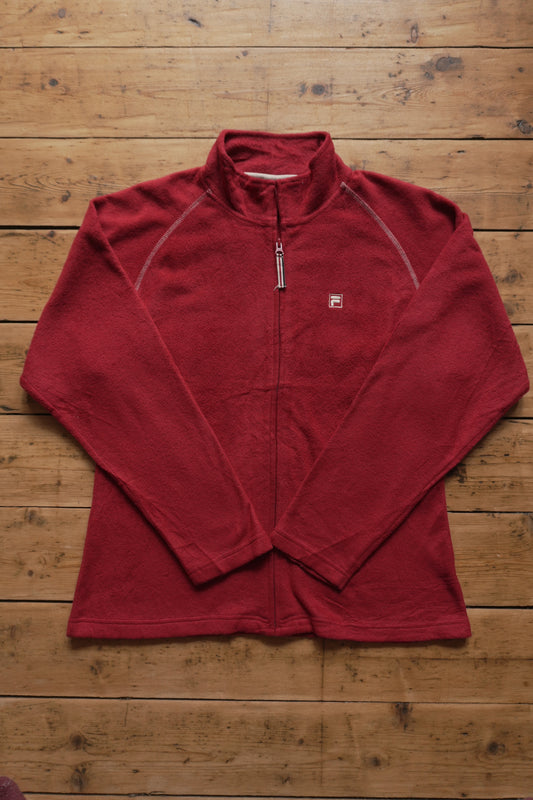 Fleece Fila Jacket Red Women's XL Full Zip Up High Neck Gorpcore