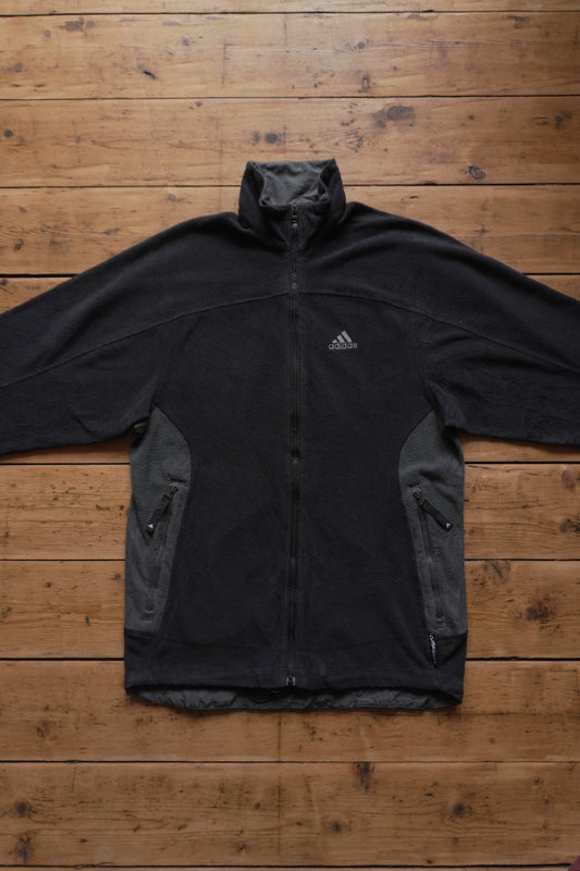 Fleece Vintage 90s Adidas ClimaWarm Jacket Black Grey Men's Medium Man Gorpcore Casual Outdoors Full Zip
