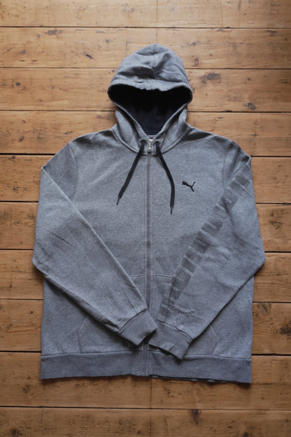 Hoodie Puma Grey Men's Large Full Zip Black Print on Sleeve