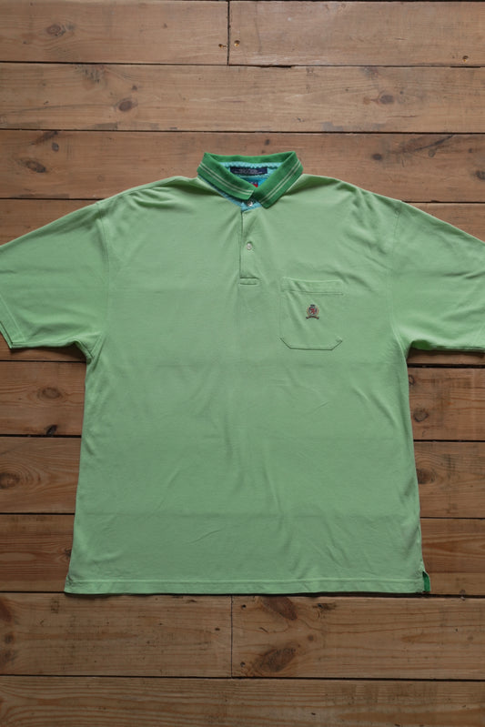 Vintage Tommy Hilfiger Polo Shirt Green 90s - 2000's XL Blue Details Cotton