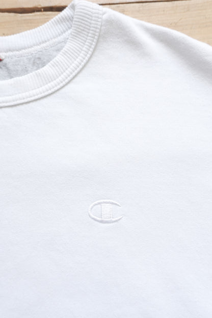 Vintage Champion Sweatshirt 90's Men White Large Dual "C" logos (Chest + Sleeve) Sportswear