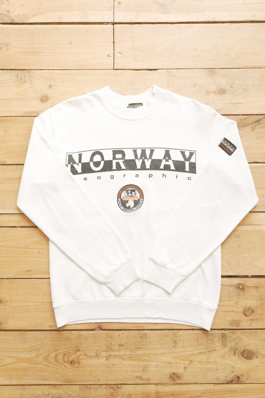 Vintage Sweatshirt Norway Geographic 80s 90s Cream Men's Small Crew Neck