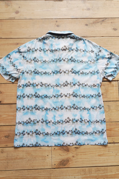 Polo Shirt Bugatchi Vintage Y2K Palm Tree Print Short Sleeve Men's XL Top Summer