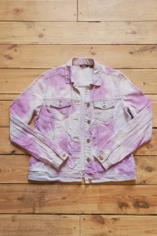 Vintage Tie Dye Denim Jacket Purple Lavender Reworked Denim Women's Size 10 Medium