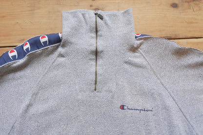 Vintage Champion Quarter Zip Sweatshirt Grey Marl Long Sleeve Turtle Neck Women's Medium