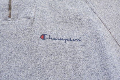Vintage Champion Quarter Zip Sweatshirt Grey Marl Long Sleeve Turtle Neck Women's Medium