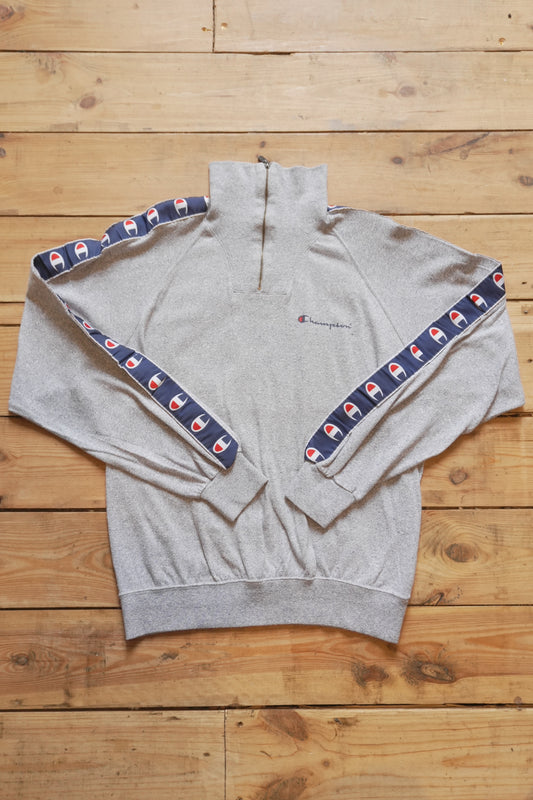 Vintage Champion Quarter Zip Sweatshirt Grey Marl Long Sleeve Turtle Neck Women's Medium