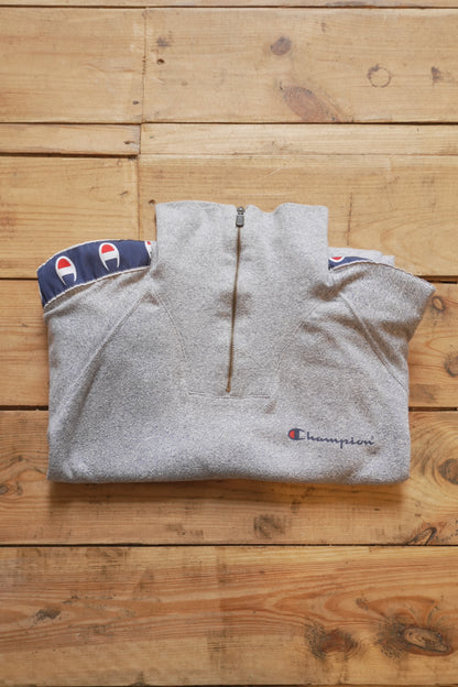 Vintage Champion Quarter Zip Sweatshirt Grey Marl Long Sleeve Turtle Neck Women's Medium