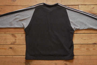 Vintage Adidas Sweatshirt Black White Grey V-neck White Arm Stripes Men's XL