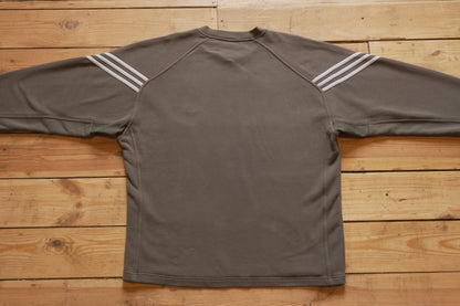 Adidas Sweatshirt Olive Khaki Green Grey Arm Stipe Men's XL Long Sleeve V-neck