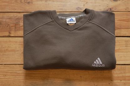 Adidas Sweatshirt Olive Khaki Green Grey Arm Stipe Men's XL Long Sleeve V-neck