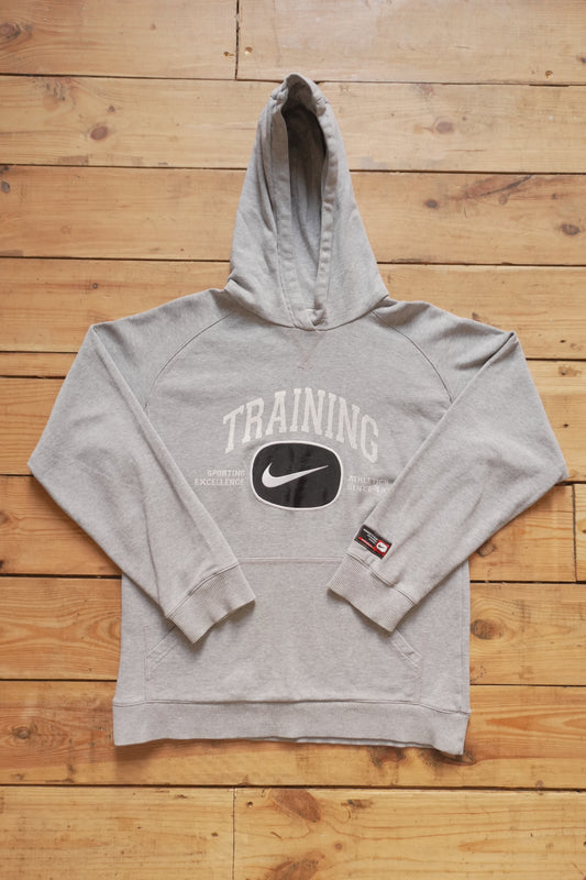 Vintage Nike Hoodie Grey Black Swoosh Patch on Chest Men's Medium