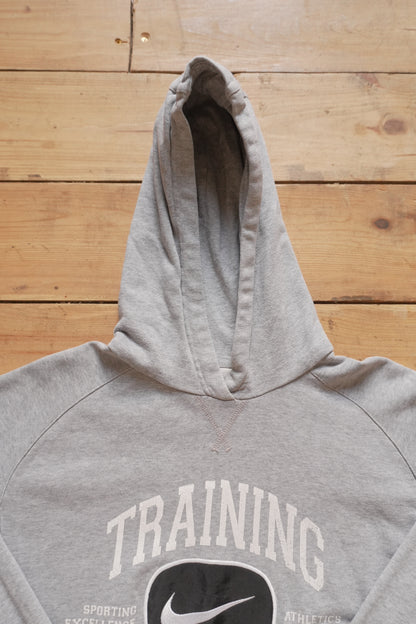 Vintage Nike Hoodie Grey Black Swoosh Patch on Chest Men's Medium