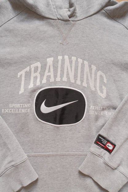 Vintage Nike Hoodie Grey Black Swoosh Patch on Chest Men's Medium