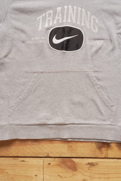 Vintage Nike Hoodie Grey Black Swoosh Patch on Chest Men's Medium