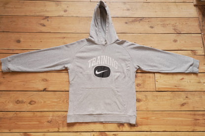 Vintage Nike Hoodie Grey Black Swoosh Patch on Chest Men's Medium