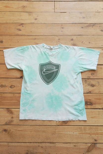 Vintage Nike Tie Dye T-shirt White Turquoise Green Rework Up-cycled Men's Large