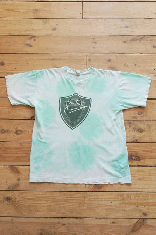 Vintage Nike Tie Dye T-shirt White Turquoise Green Rework Up-cycled Men's Large