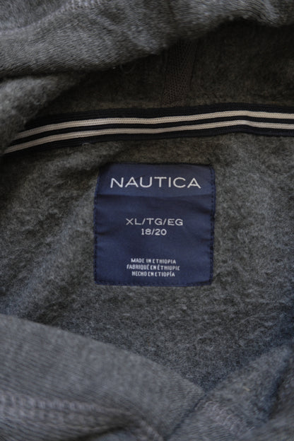 Vintage Nautica Cropped Hoodie Grey Orange White Lace Trim XL Rework Up-cycled