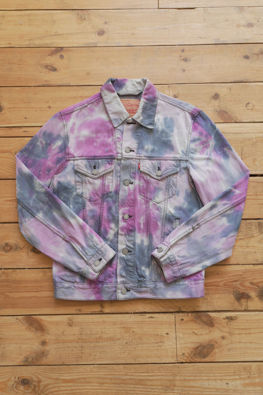 Vintage Levi's Denim Jacket Tie Dye Purple Medium Oversized Festival Rave