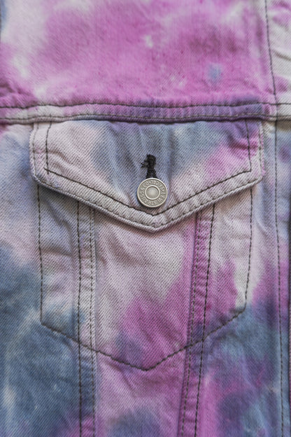 Vintage Levi's Denim Jacket Tie Dye Purple Medium Oversized Festival Rave