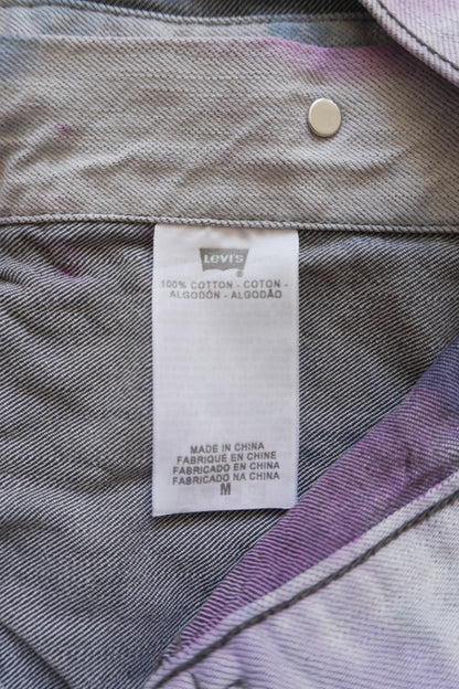 Vintage Levi's Denim Jacket Tie Dye Purple Medium Oversized Festival Rave