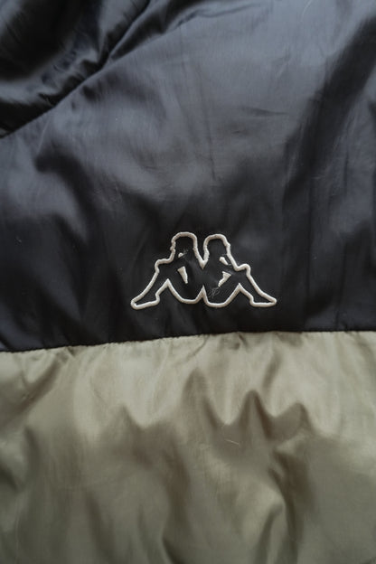 Kappa Puffer Jacket 90's VIntage Coat Khaki Green Black Men's Medium Turtleneck Full Zip White Logo