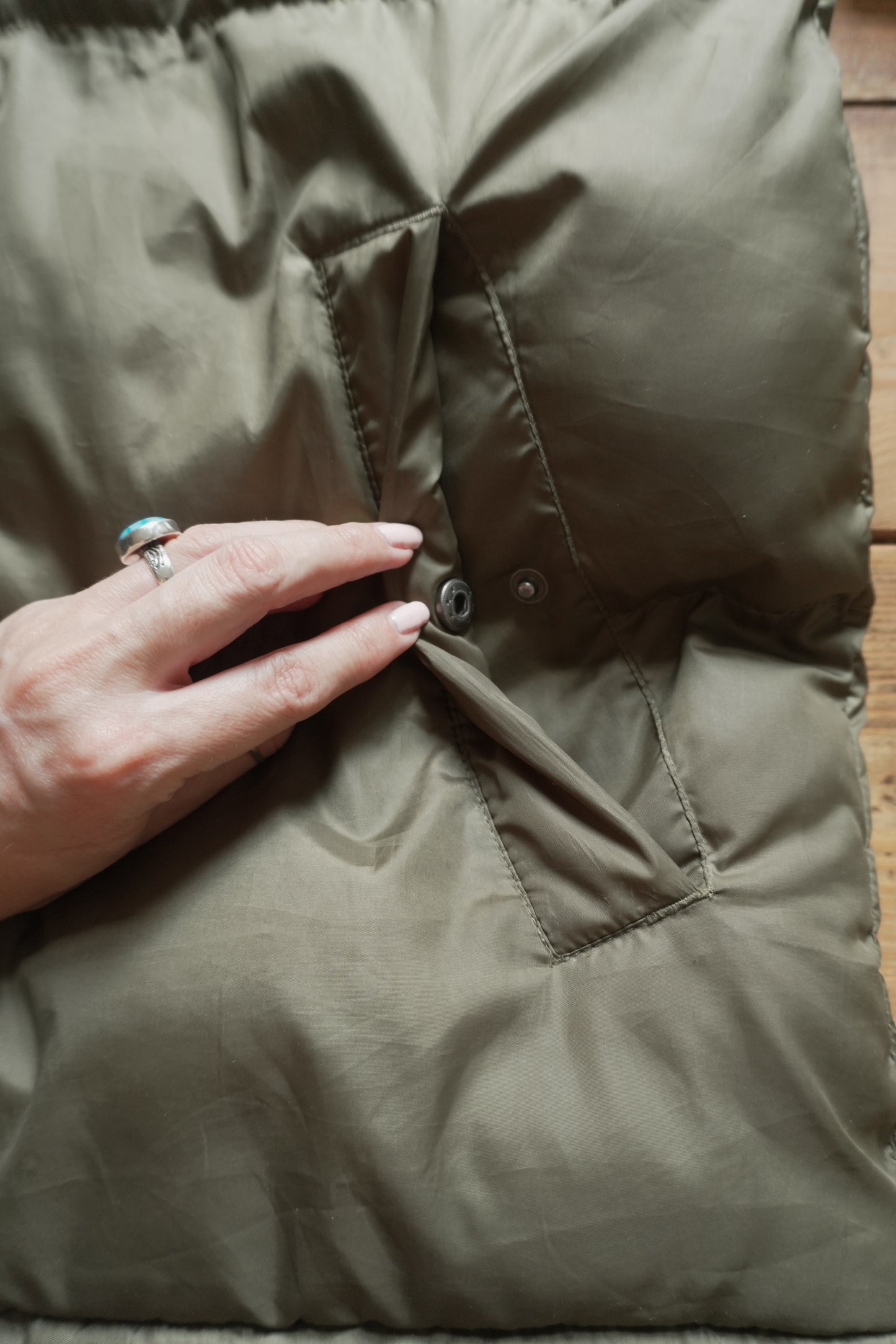 Kappa Puffer Jacket 90's VIntage Coat Khaki Green Black Men's Medium Turtleneck Full Zip White Logo