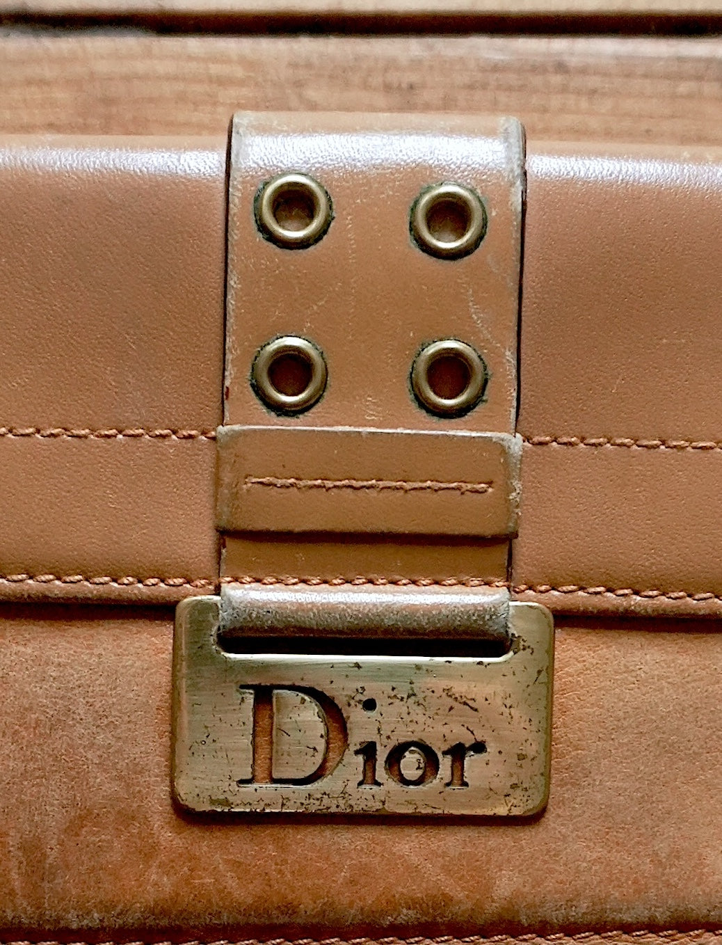 Dior Wallet Vintage Brown Leather Tan Calfskin Purse Gold Buckle Y2K Saddle