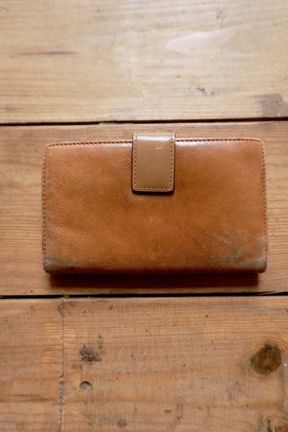 Dior Wallet Vintage Brown Leather Tan Calfskin Purse Gold Buckle Y2K Saddle