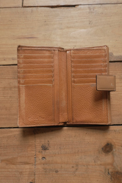 Dior Wallet Vintage Brown Leather Tan Calfskin Purse Gold Buckle Y2K Saddle