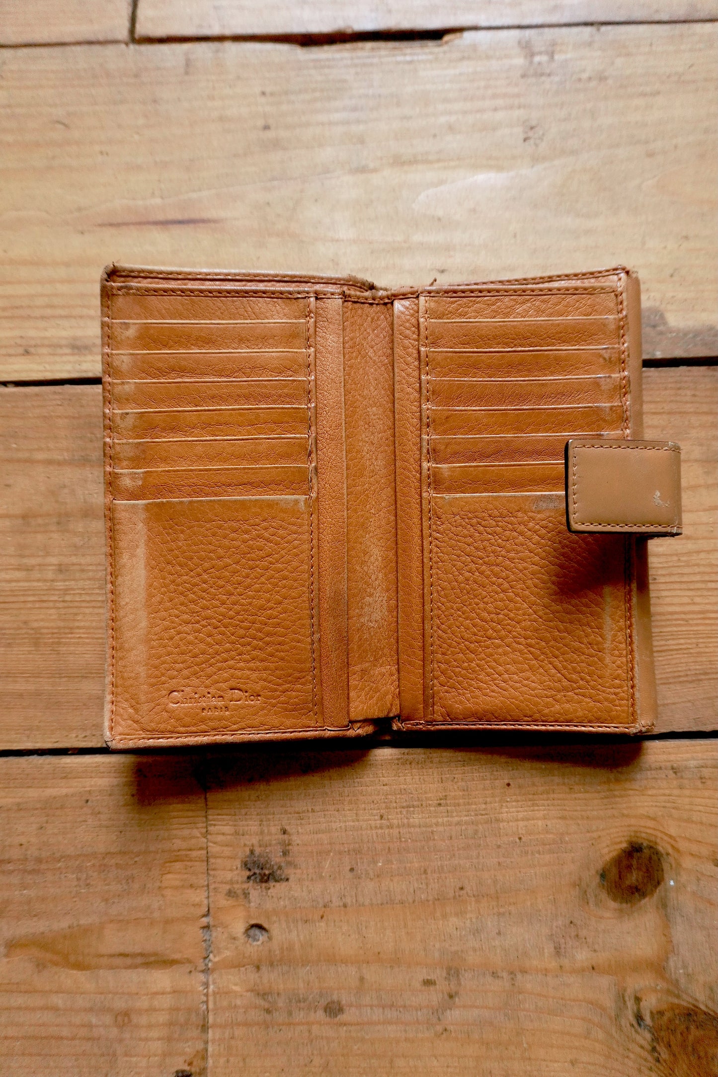 Dior Wallet Vintage Brown Leather Tan Calfskin Purse Gold Buckle Y2K Saddle