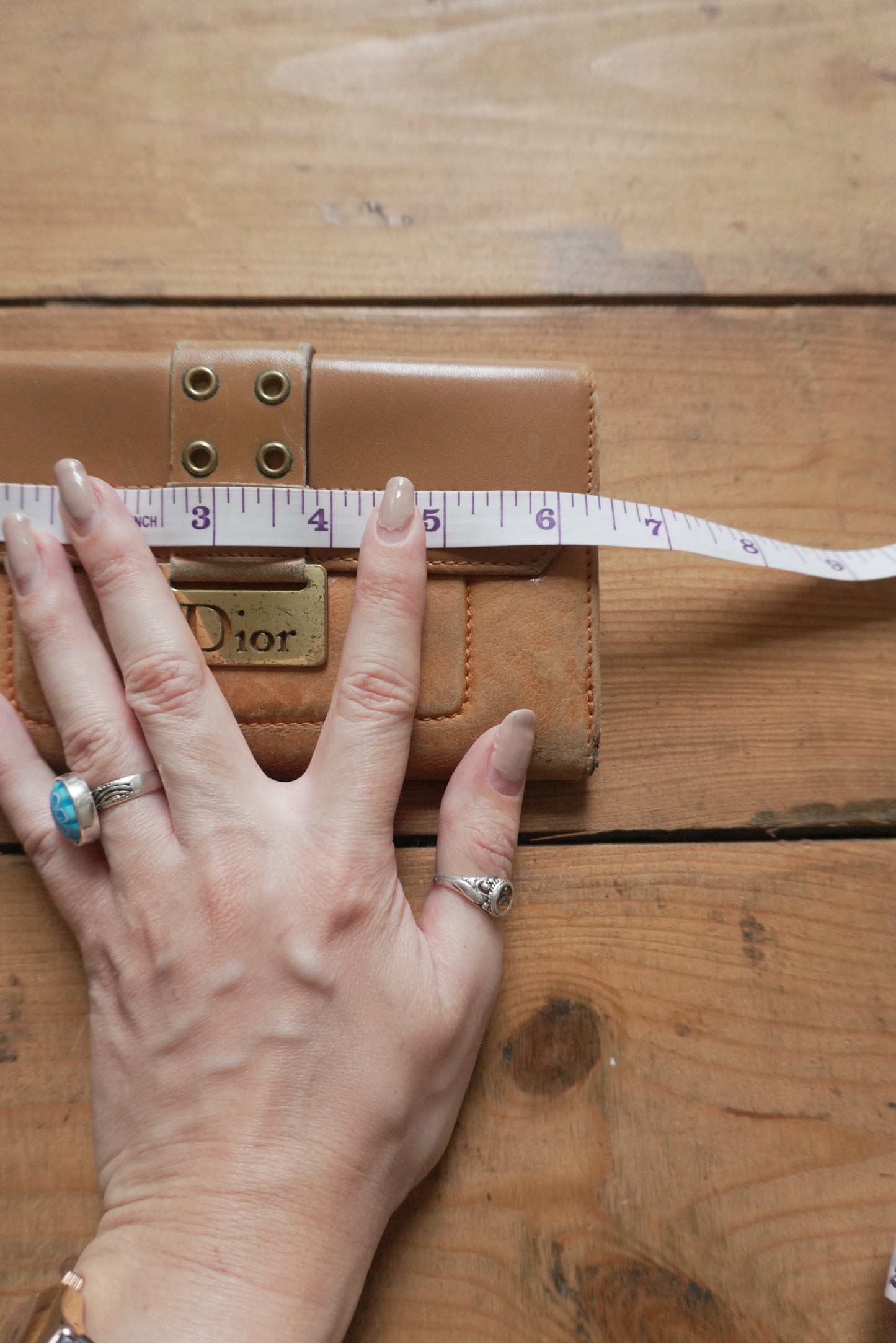 Dior Wallet Vintage Brown Leather Tan Calfskin Purse Gold Buckle Y2K Saddle