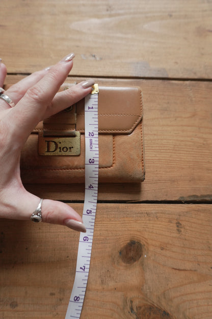 Dior Wallet Vintage Brown Leather Tan Calfskin Purse Gold Buckle Y2K Saddle