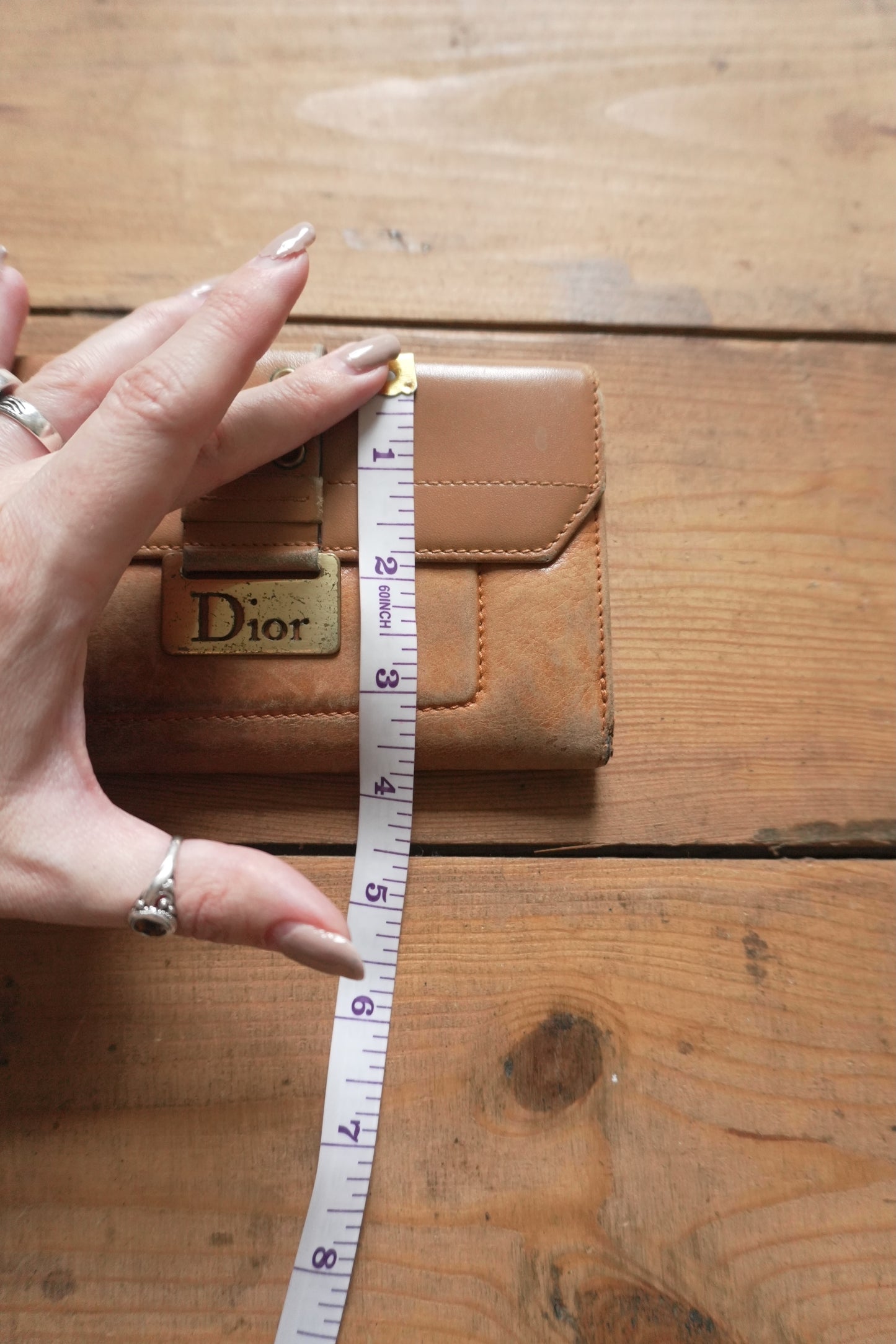 Dior Wallet Vintage Brown Leather Tan Calfskin Purse Gold Buckle Y2K Saddle