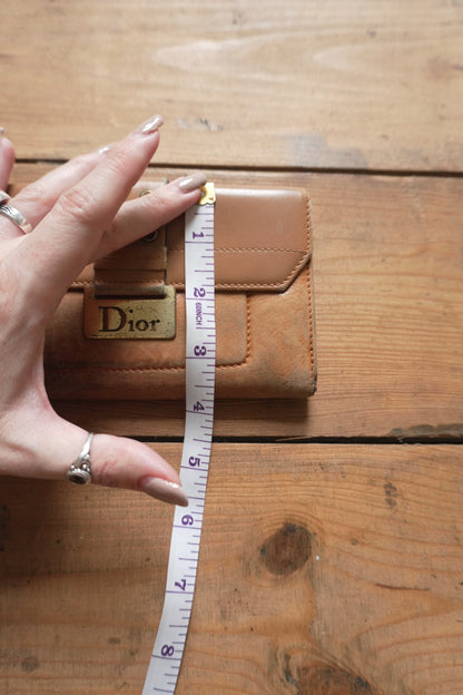 Dior Wallet Vintage Brown Leather Tan Calfskin Purse Gold Buckle Y2K Saddle