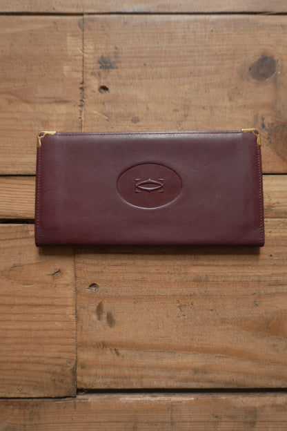 Cartier Leather Wallet Vintage Burgundy Red Bi-fold Long Purse Must De Cartier