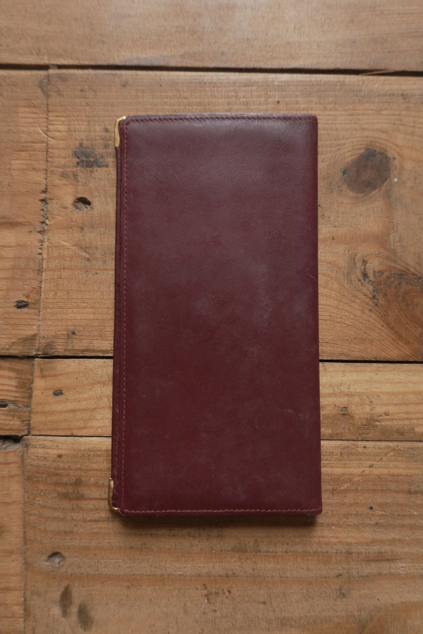 Cartier Leather Wallet Vintage Burgundy Red Bi-fold Long Purse Must De Cartier