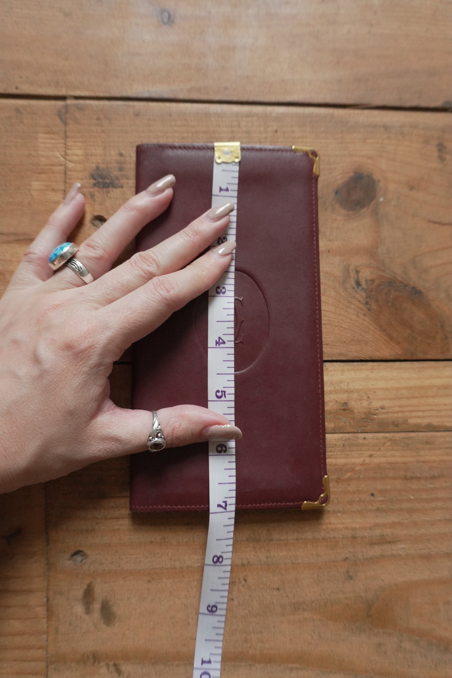 Cartier Leather Wallet Vintage Burgundy Red Bi-fold Long Purse Must De Cartier