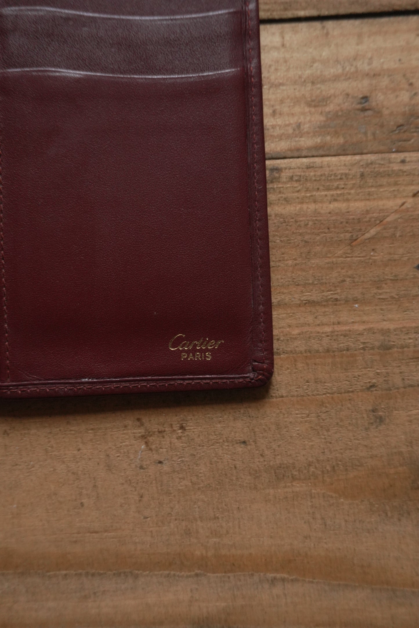 Cartier Leather Wallet Vintage Burgundy Red Bi-fold Long Purse Must De Cartier