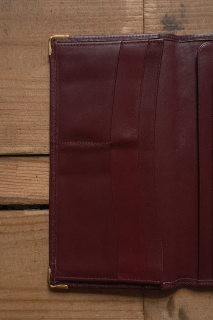 Cartier Leather Wallet Vintage Burgundy Red Bi-fold Long Purse Must De Cartier