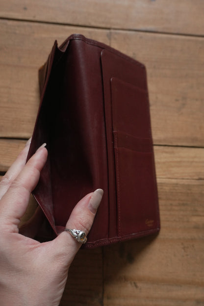 Cartier Leather Wallet Vintage Burgundy Red Bi-fold Long Purse Must De Cartier