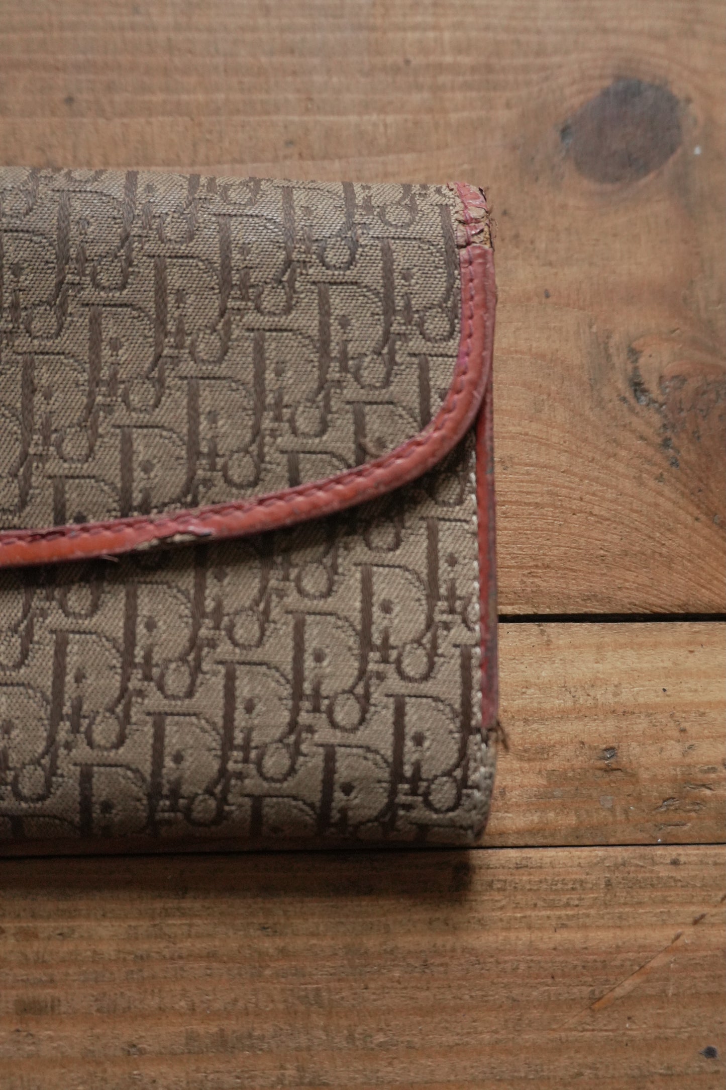 Dior Canvas Wallet Vintage Long Purse Oblique Print Buckle Pink Interior