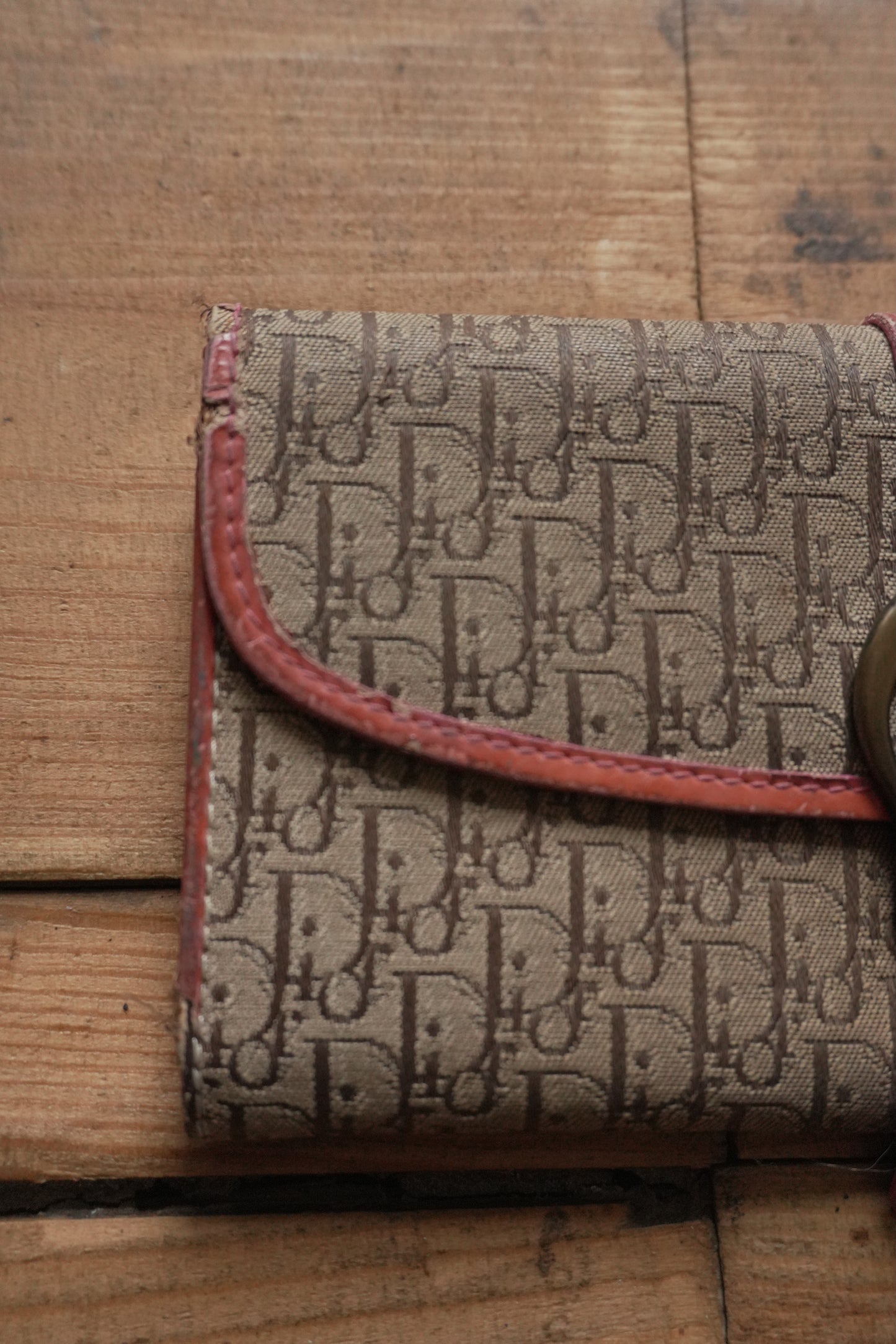 Dior Canvas Wallet Vintage Long Purse Oblique Print Buckle Pink Interior