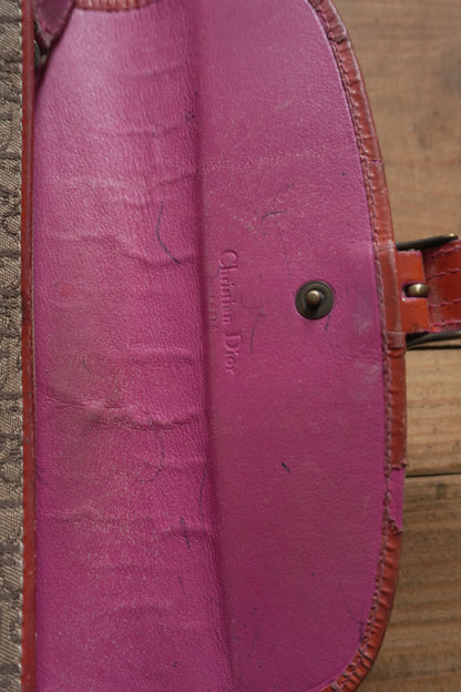 Dior Canvas Wallet Vintage Long Purse Oblique Print Buckle Pink Interior